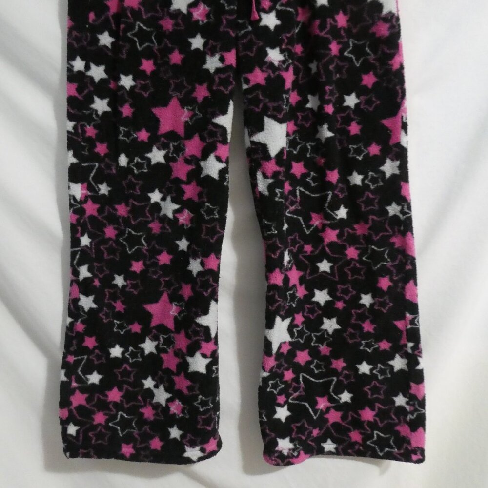 725 ORIGINALS | small | Black Fleece Pajama - Lounge Pants | Pink & White Stars - Picture 7 of 16